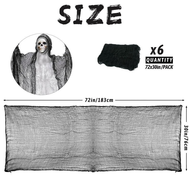 Xgunion Halloween Creepy Cloth 6PCS 30?72inch Black Halloween Cloth Decor Halloween Decoration Spooky Creepy Gauze Cloth for Halloween Party Outdoor Indoor Decorations - Image 2